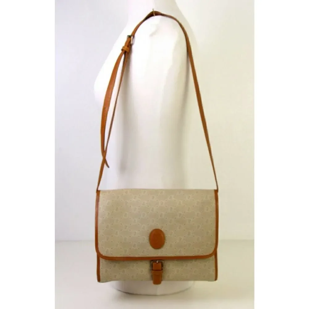 VTG JOE LEATHER HANDBAG SIGNATURE PVC BROWN LEATHER XBODY BAG SHOULDER BAG PURSE - Picture 2 of 11